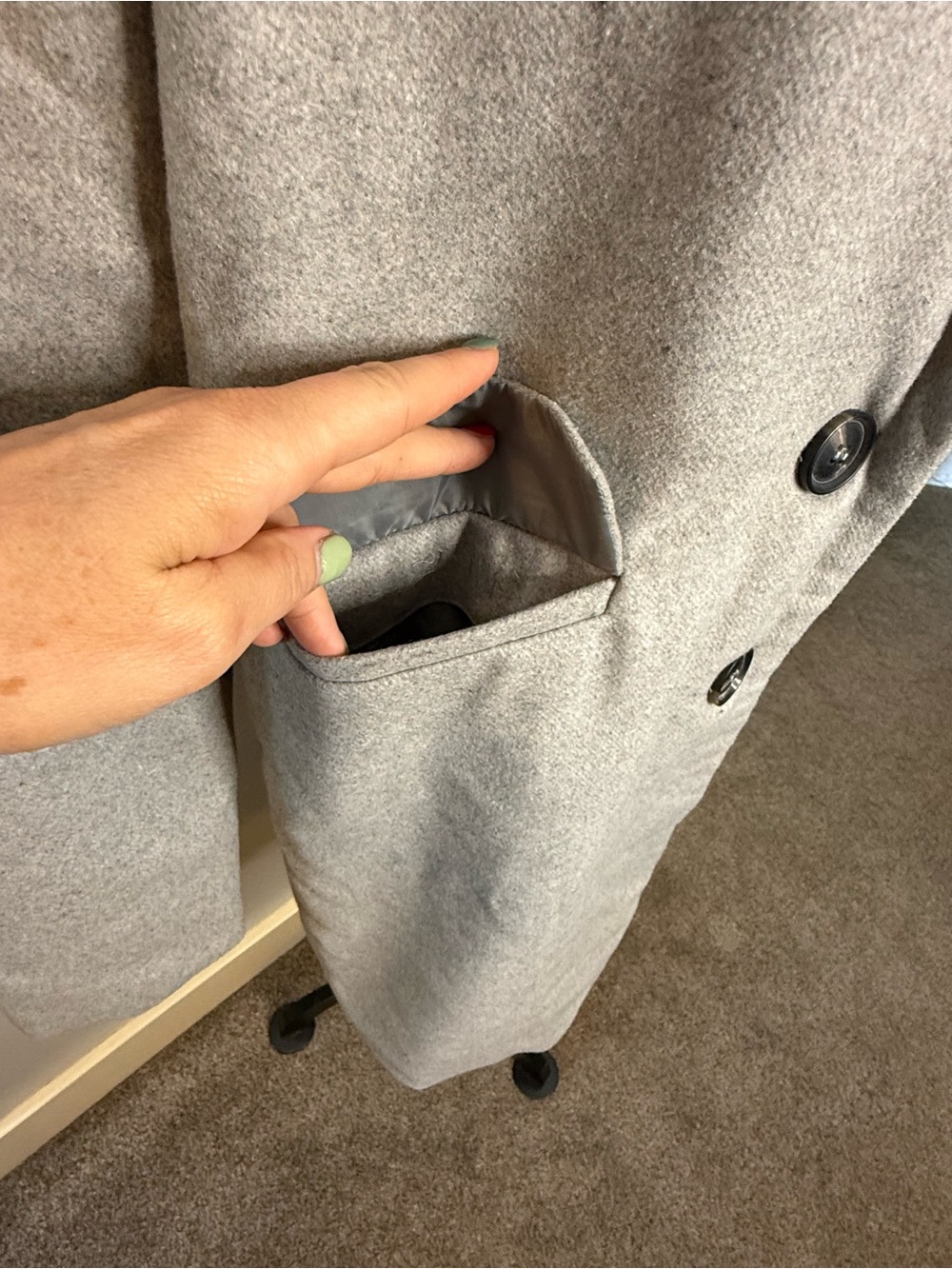 Light Gray Single-Breasted Long Trench Coat - Picture 3 of 8